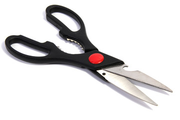 Kitchen scissors shears stainless steel. On a white background