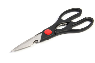 Kitchen scissors shears stainless steel. On a white background