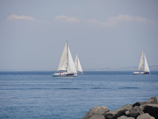 Fototapeta premium Luxury yachts in Mediterranean sea - Sailing regatta near sorrento, Italy
