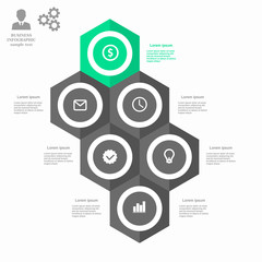 Business infographic hexagon in flat design. Layout for your options or steps
