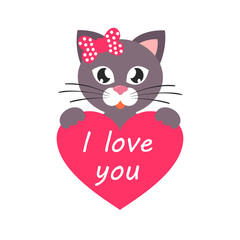 cartoon cat girl with heart and text vector