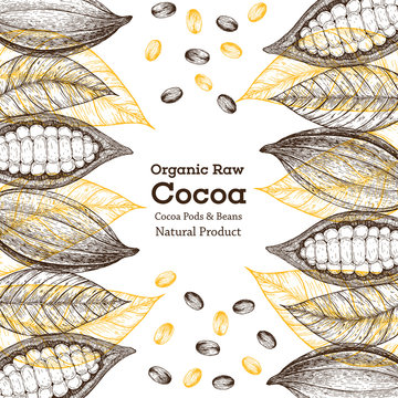 Card design template with cocoa beans. Vintage vector illustration