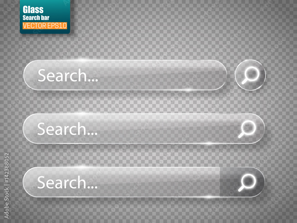 Poster set of glass search bars isolated . vector template for websites
