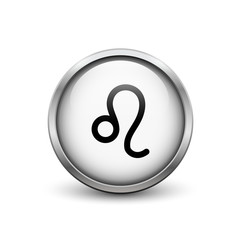 Virgo zodiac symbol, black button with metal frame and shadow