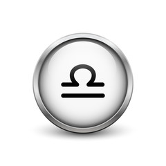 Virgo zodiac symbol, black button with metal frame and shadow