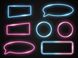 Set of glowing neon banners isolated on black. Vector