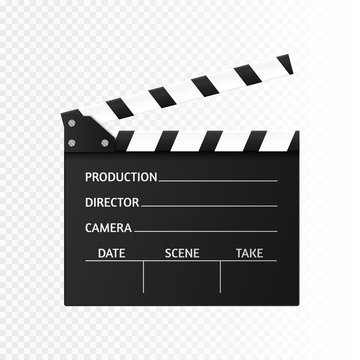 Movie clapper isolated on white. Black open clapperboard. Vector illustration.