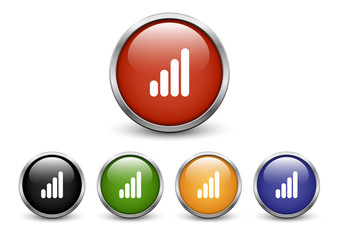 High Connection icons, set of five colored buttons with metal frame and shadow