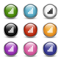  High Volume icons, set of nine colored buttons with metal frame and shadow