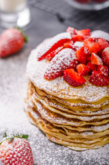American pancakes with strawberries
