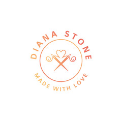 Made with love label with needles and heart