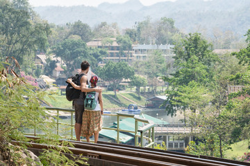 Couple in love enjoying themselves in Kanchanaburi, Thailand