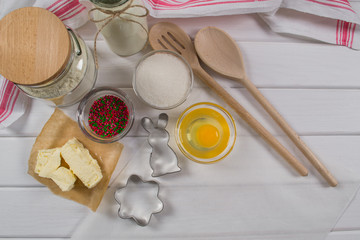 Preparation of gingerbread cookies. Ingredients and tools necessary to make gingerbread pastry