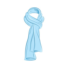 Realistic scarf. Women fashion accessories. The blue object isolated on white background. Vector cartoon illustration in hand drawing style