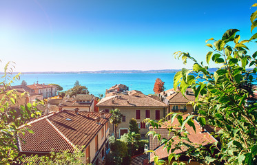 Tile roofs  authentic city of Sirmione Lake Garda Italy