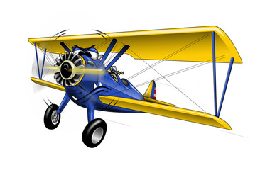 WWI Bi-plane Warbird Cartoon Illustration © hobrath