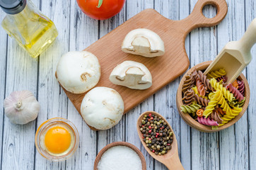Still life with pasta ingredients