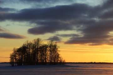 Fototapeta na wymiar sunset on the lake in winter, Finland