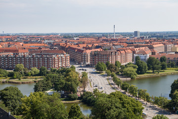 Fototapeta na wymiar Aerial view of Copenhagen city. Christianshavn distrinct