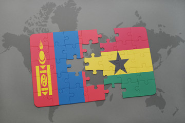 puzzle with the national flag of mongolia and ghana on a world map