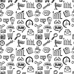 Seamless pattern with business doodles icons set