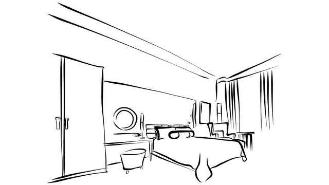 Modern Hotel Room Kig Size Bed Animation