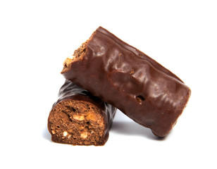 Chocolate candies isolated on white background.