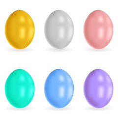 Easter eggs 3d icons. Six different colors. Festive vector illustration for your design.