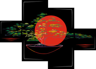 Bonsai on the background of the sun