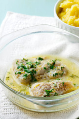 Lemon Horseradish sauce fish fillet prepared in microwave