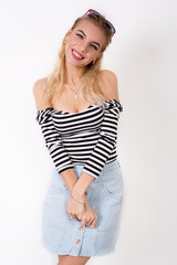 Beautiful woman blonde curly hair sexy portrait