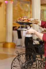 beautiful presentation of a shish kebab at restaurant