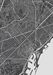 Obraz premium Plan miasta Barcelony, szczegółowe mapy wektorowe