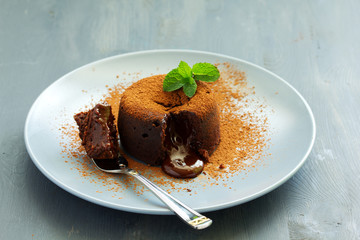 Fondant- delicious chocolate dessert with blueberries.