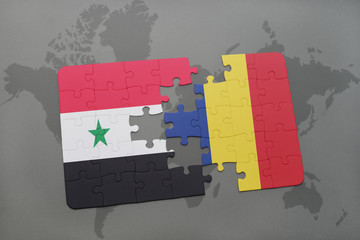 puzzle with the national flag of syria and chad on a world map
