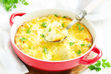 Baked cauliflower with cheese.