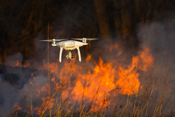 Flying drone in a fire
