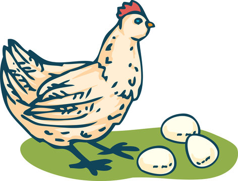 Young Beige Hen and Eggs