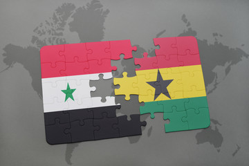 puzzle with the national flag of syria and ghana on a world map