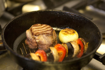Beef Steak in the Griddle Pan ,Street Food