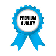 special premium quality blue badge with ribbons, vector illustration, eps10