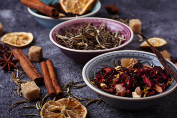 Various kinds of dry tea