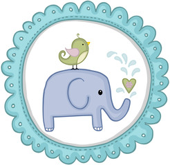 Elephant and bird are round sticker

