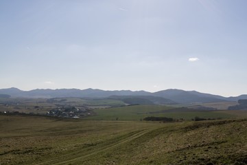 Meadow with trees and views to mountains. Slovakia