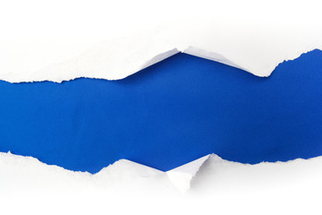 torn white paper on blue background. Cocept for autism awareness day. Break barriers together for...