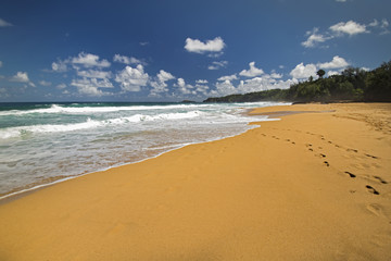 Secret Beach or Kauapea Beach, north shore, Kauai, Hawaii.
Looking towards Kilauea Lighthouse