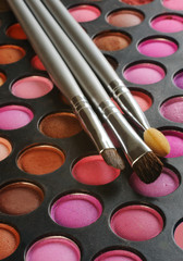 Brushes on the palette of eye shadows