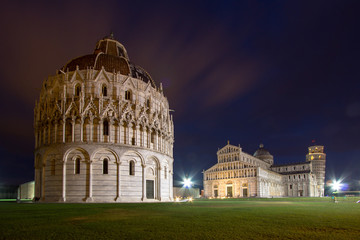 Baptistery, Cathedral of Pisa and Leaning Tower at night