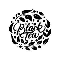Black Tea hand written lettering logo, label, badge, emblem.