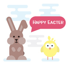 Obraz na płótnie Canvas Happy easter card with bunny and chicken.